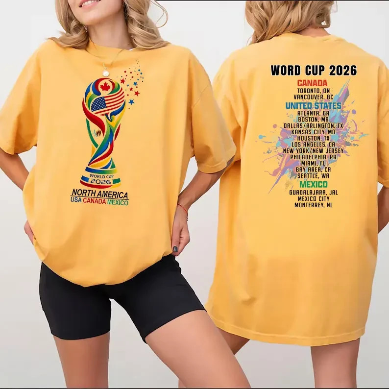 World Cup 2026 Host Cities Double Sided T-Shirt USA Canada Mexico Tee