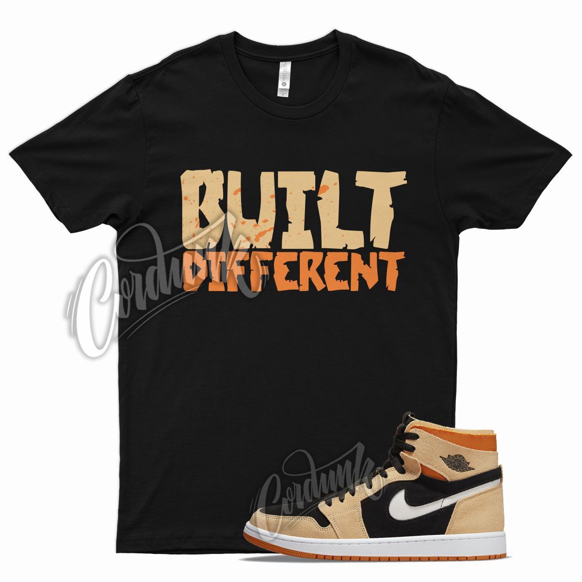 Black BUILT T Shirt for Air J1 1 Zoom Comfort Pumpkin Spice Orange Light