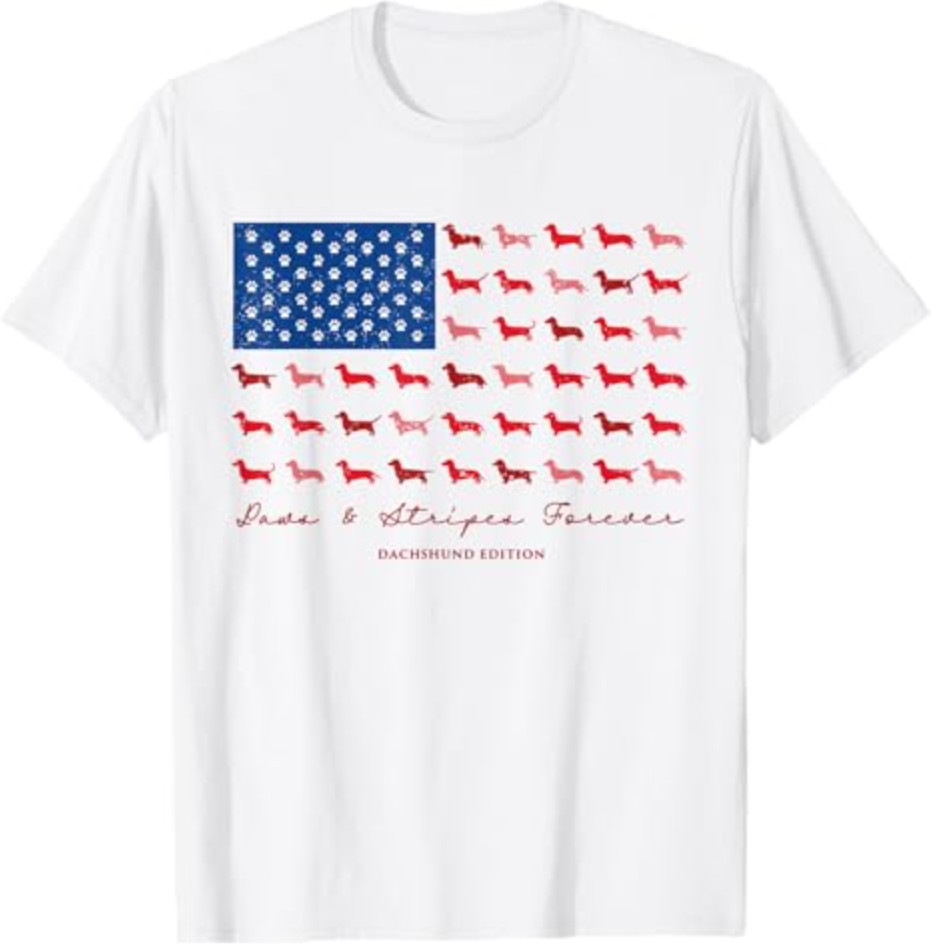 Paws and Stripes Forever Dachshund American Flag 4th of July T-Shirt