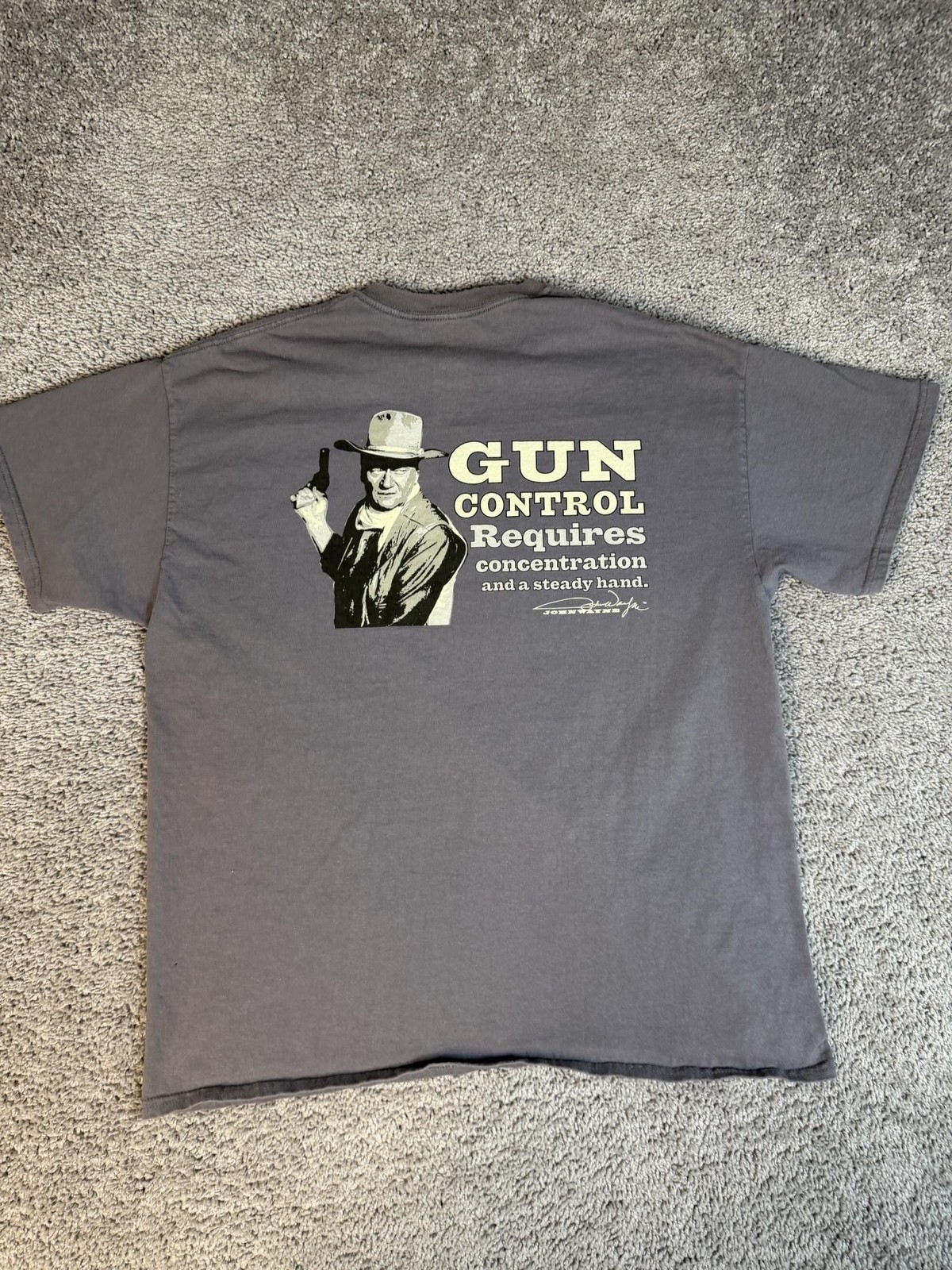 John Wayne Shirt Mens XL Gray Gun Control Graphic Crew Neck Tagless Cotton
