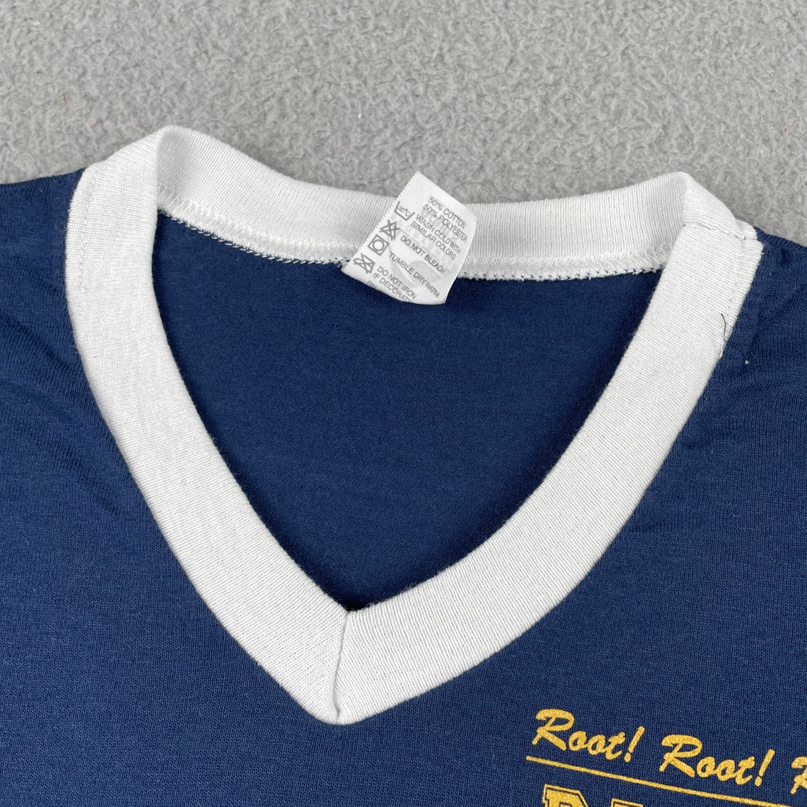 Vtg Augusta Sportswear Navy Blue Ringer V-Neck T Shirt Darien Rotary Club 90s