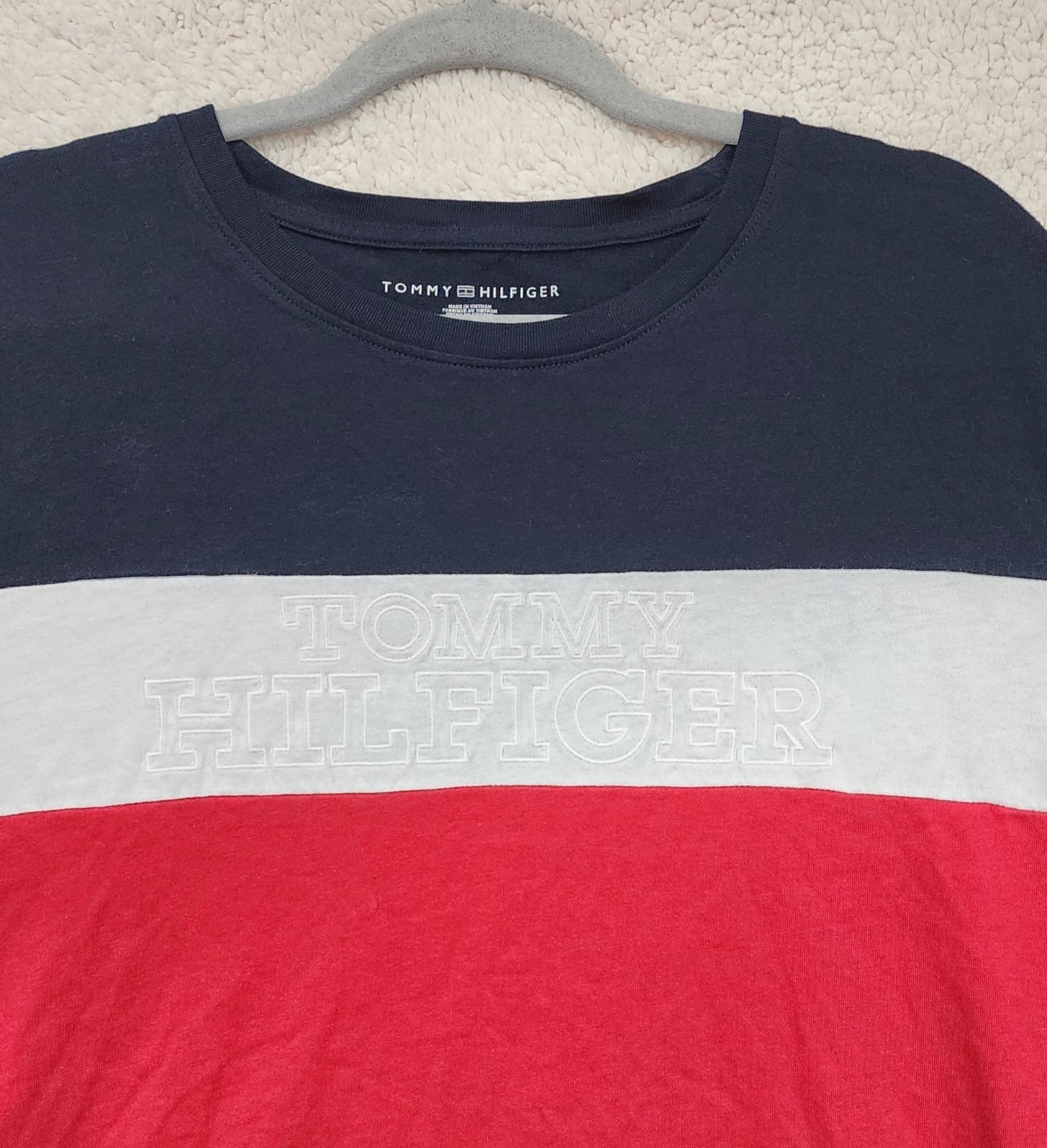 Tommy Hilfiger Men’s Colorblock T-Shirt Size XL Navy Red White Cotton Crew Neck