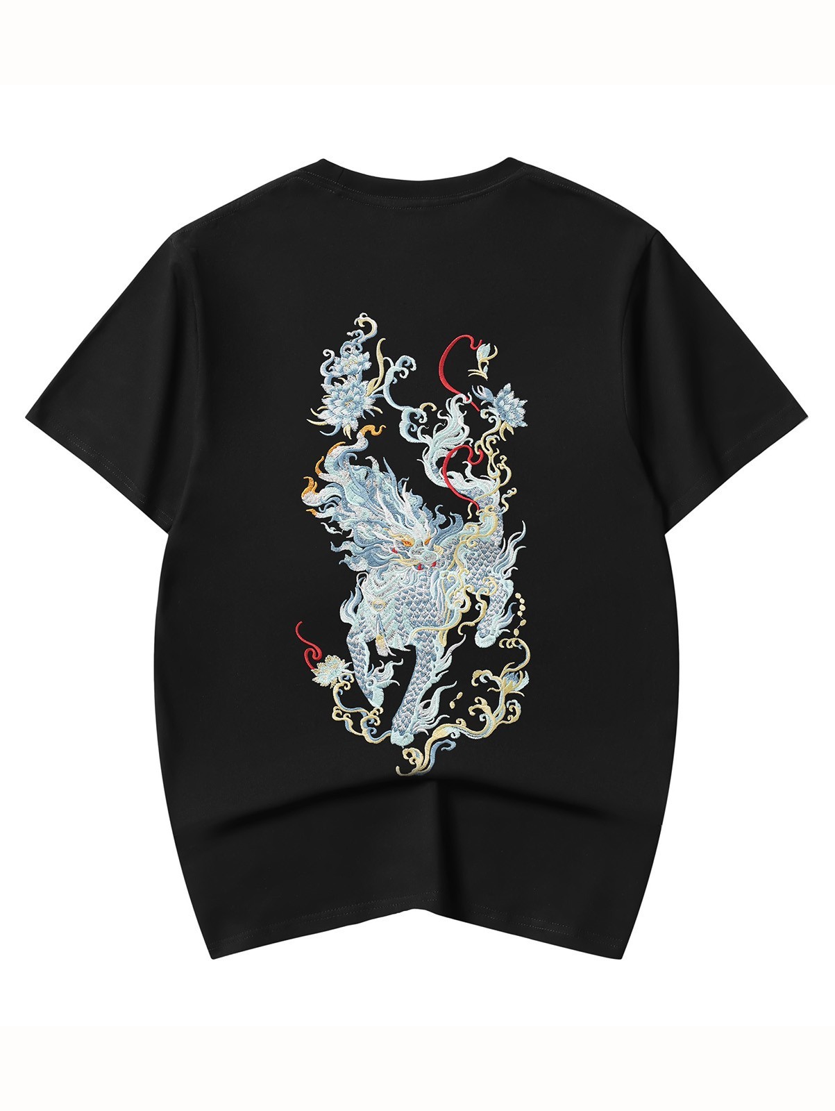 Niepce Men’s Blue Kirin Embroidery Tee Japanese Streetwear T-Shirt