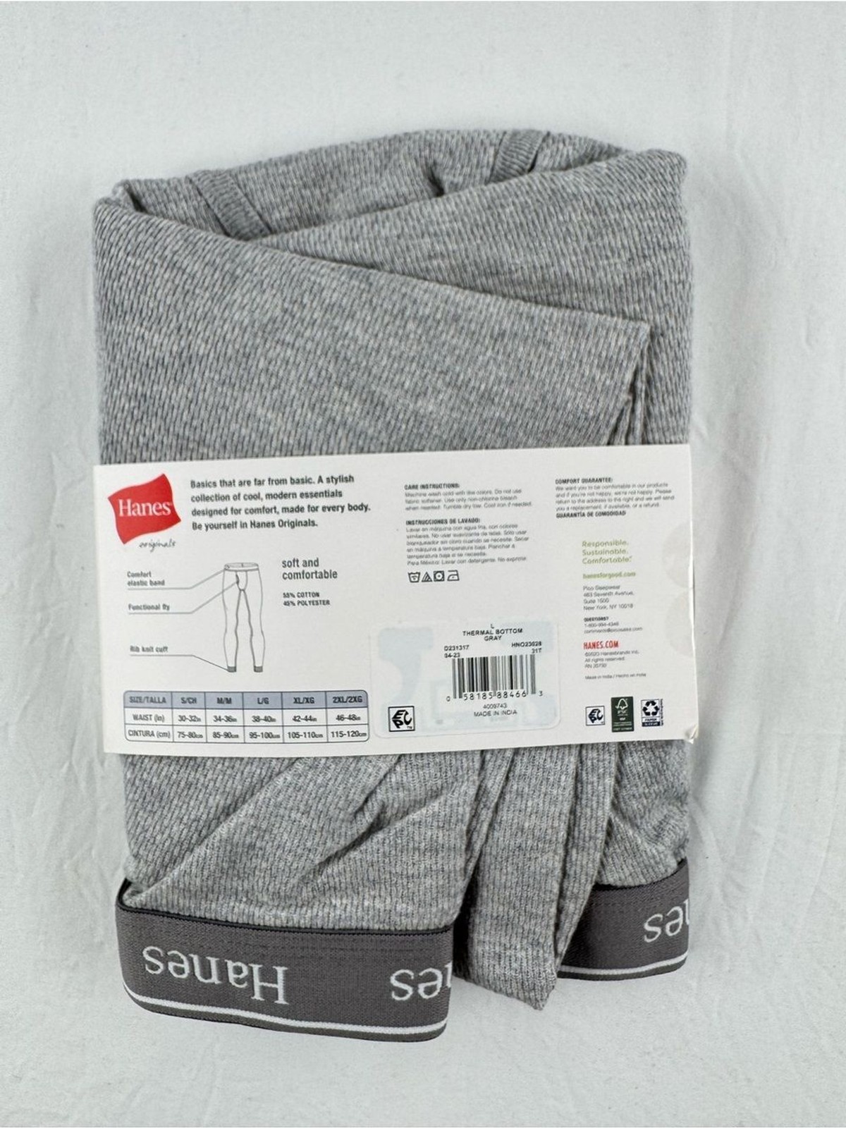 Hanes Men’s Tagless Pull On Elastic Waist Gray Thermal Pant