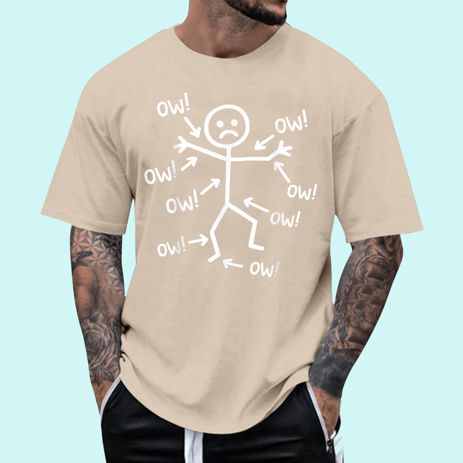 Ow Ow Ow Stick Character Figure Humor Chronic Pain Awareness T-Shirt