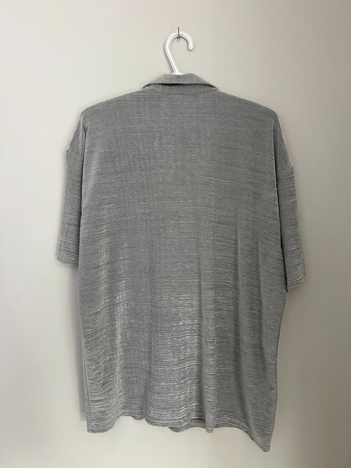 Vintage 90s VESTE LATINO Pleated Ribbed Shirt XL – Made in USA – Silver Grey Clu
