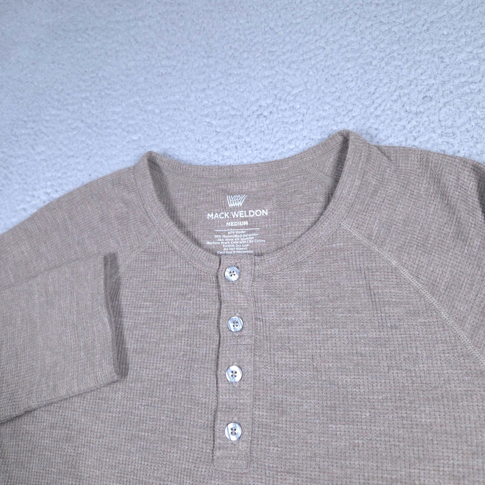 Mack Weldon WARMKNIT Waffle Henley Shirt Men’s Medium Brown Thermal Long Sleeve