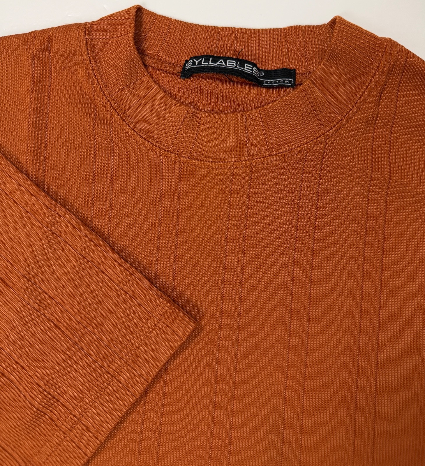 Vintage 90s Y2K Ribbed Shirt Men Large Silky Stretchy Polyester Burnt Orange