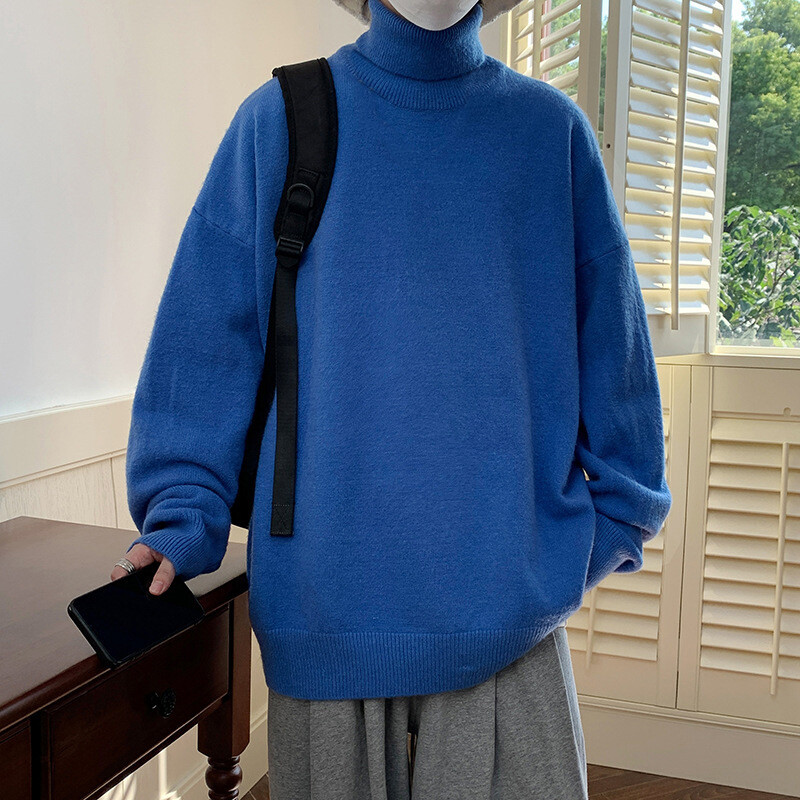 Men’s High Collar Knitted Turtleneck Solid Color Warm Sweater Warm Pullover New
