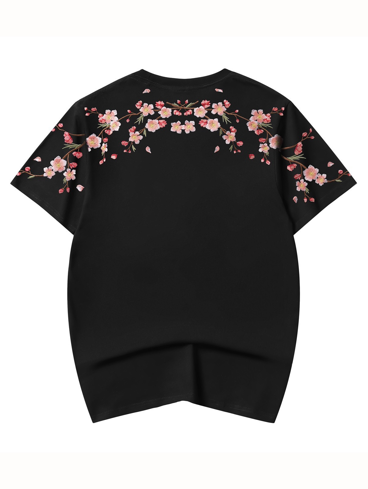 Niepce Men’s Sakura Flowers Embroidery Tee Japanese Streetwear T-Shirt