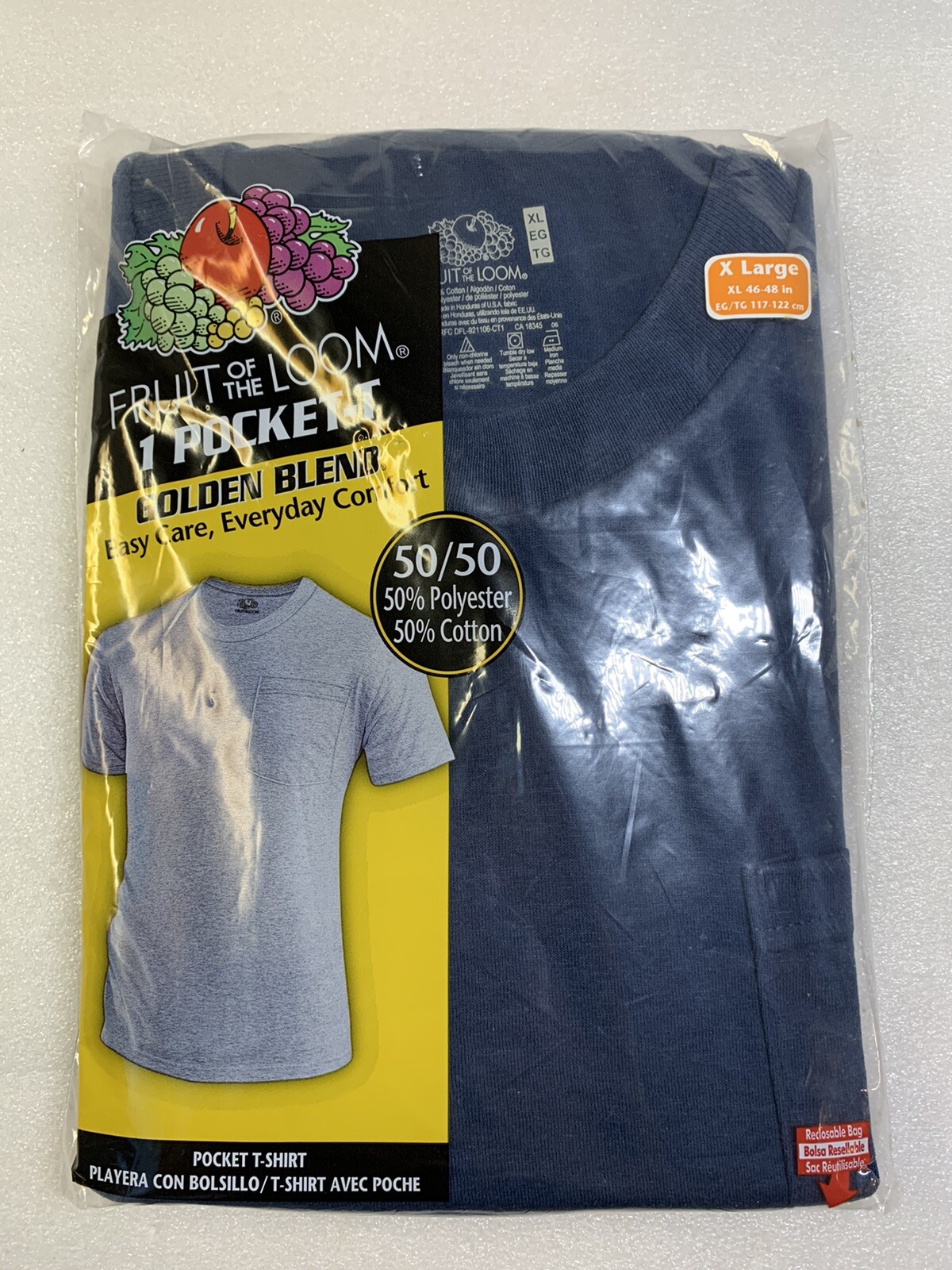 Vintage Hanes Blank Pocket-T T-Shirt Golden Blend X-Large XL Navy – New!