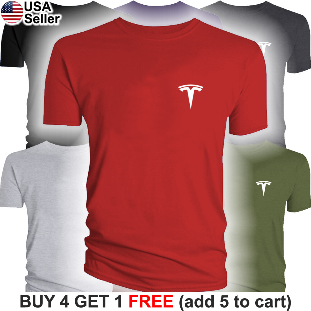 Tesla T-Shirt Motors Logo Emblem Elon Musk Car Men Racing Chest