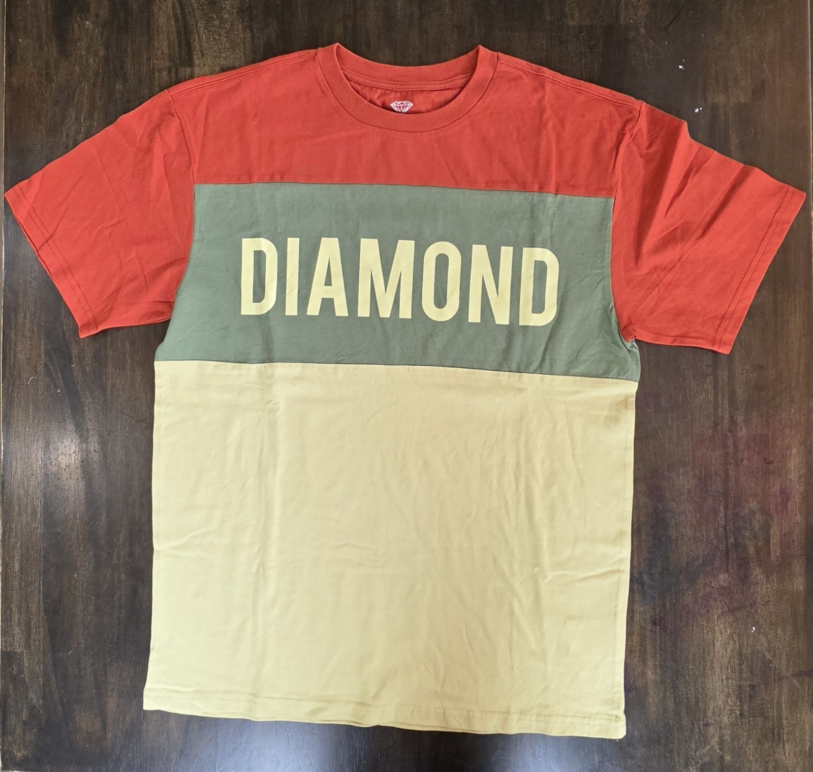 Diamond Supply Co. Men’s Medium Colorblock Graphic T-Shirt Orange Green Tan