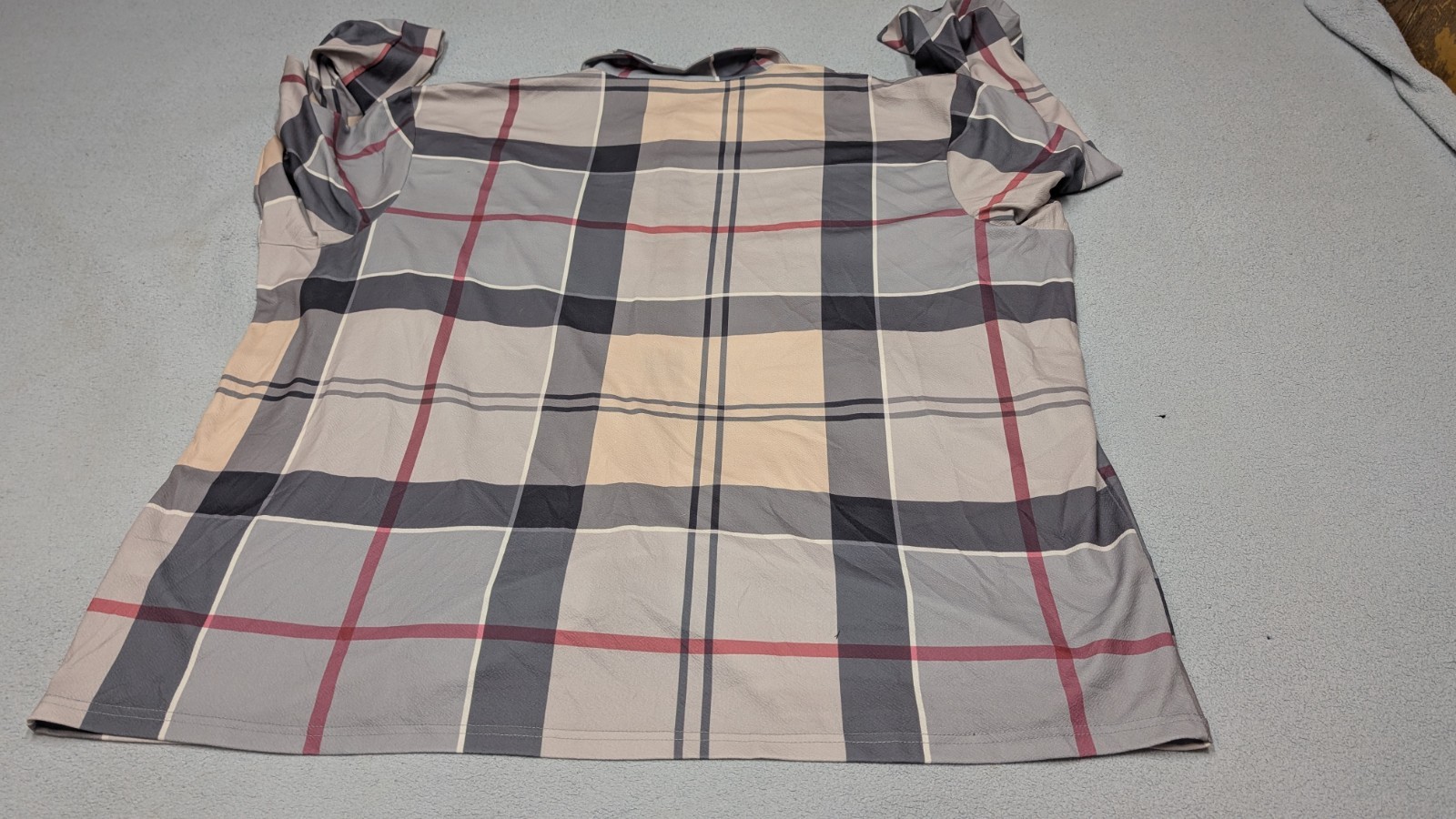 Men’s 6XL Gray Beige Plaid Button Front Shirt Long Sleeve Lightweight Stretch