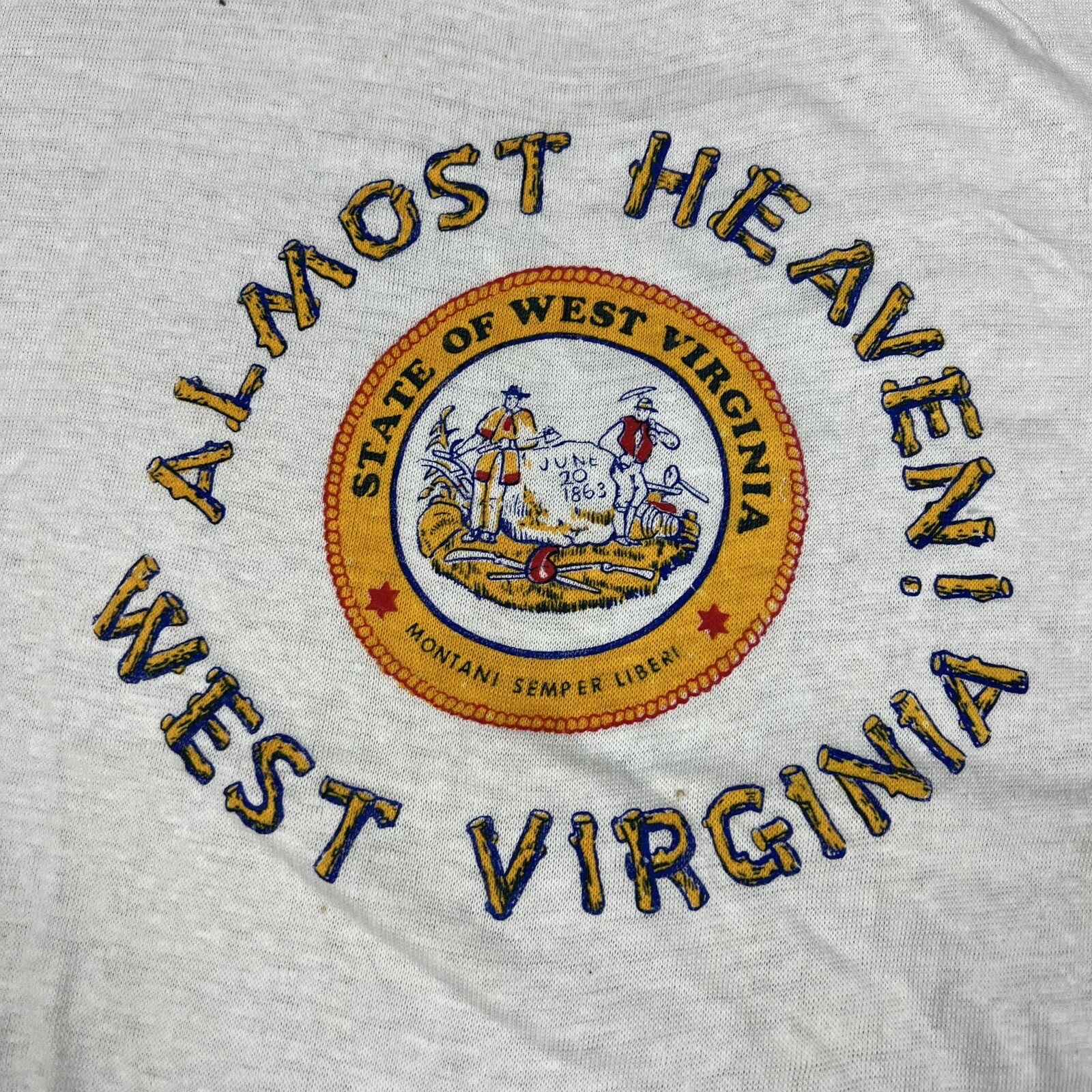 Vintage 70’s West Virginia Almost Heaven T Shirt Single Stitch Ringer Men’s NOS