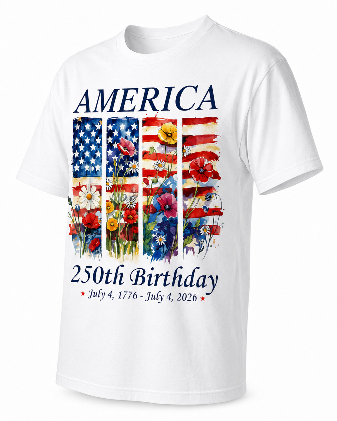 America 250 Years Flag Floral Graphic T-Shirt, 250th Anniversary Patriot Shirt