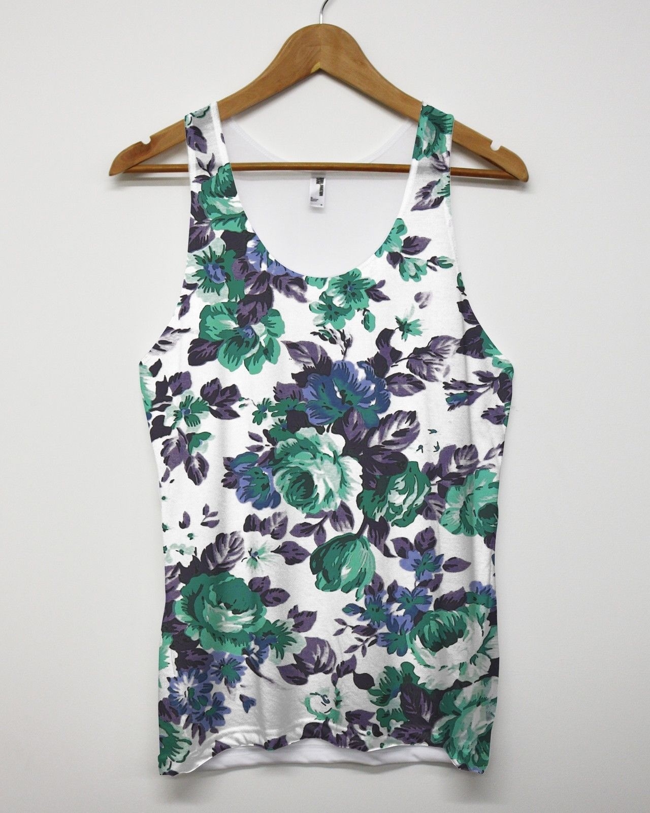 Green Floral All over print Vest Singlet Tank Top Men Man Flower Rose Vintage UK