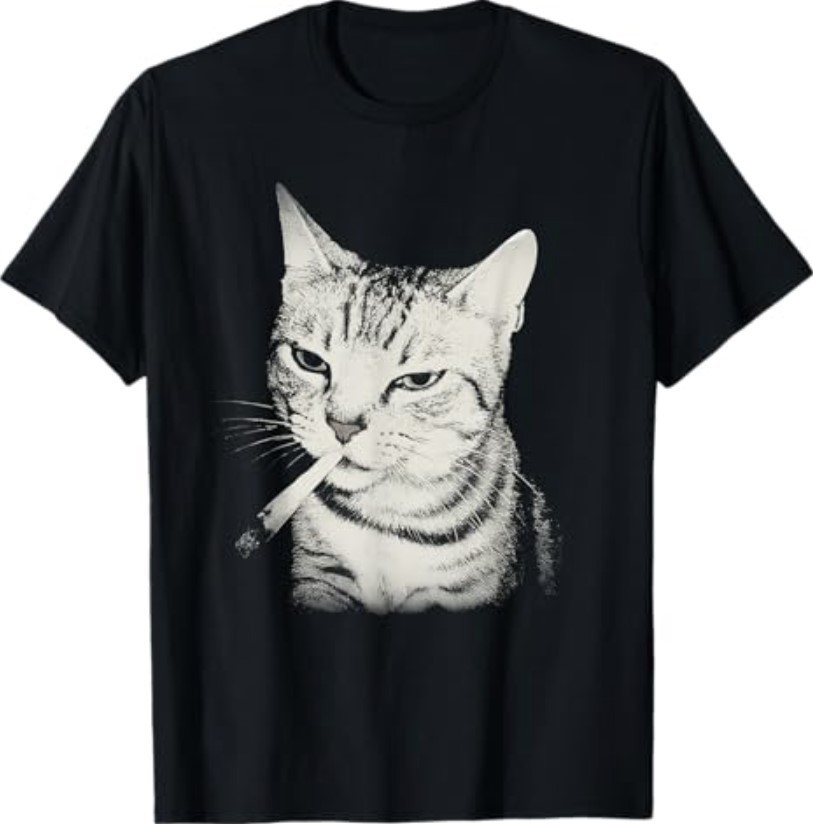 Smoking Cat Cigarette Kitten Funny Meme Stupid Brainrot T-Shirt