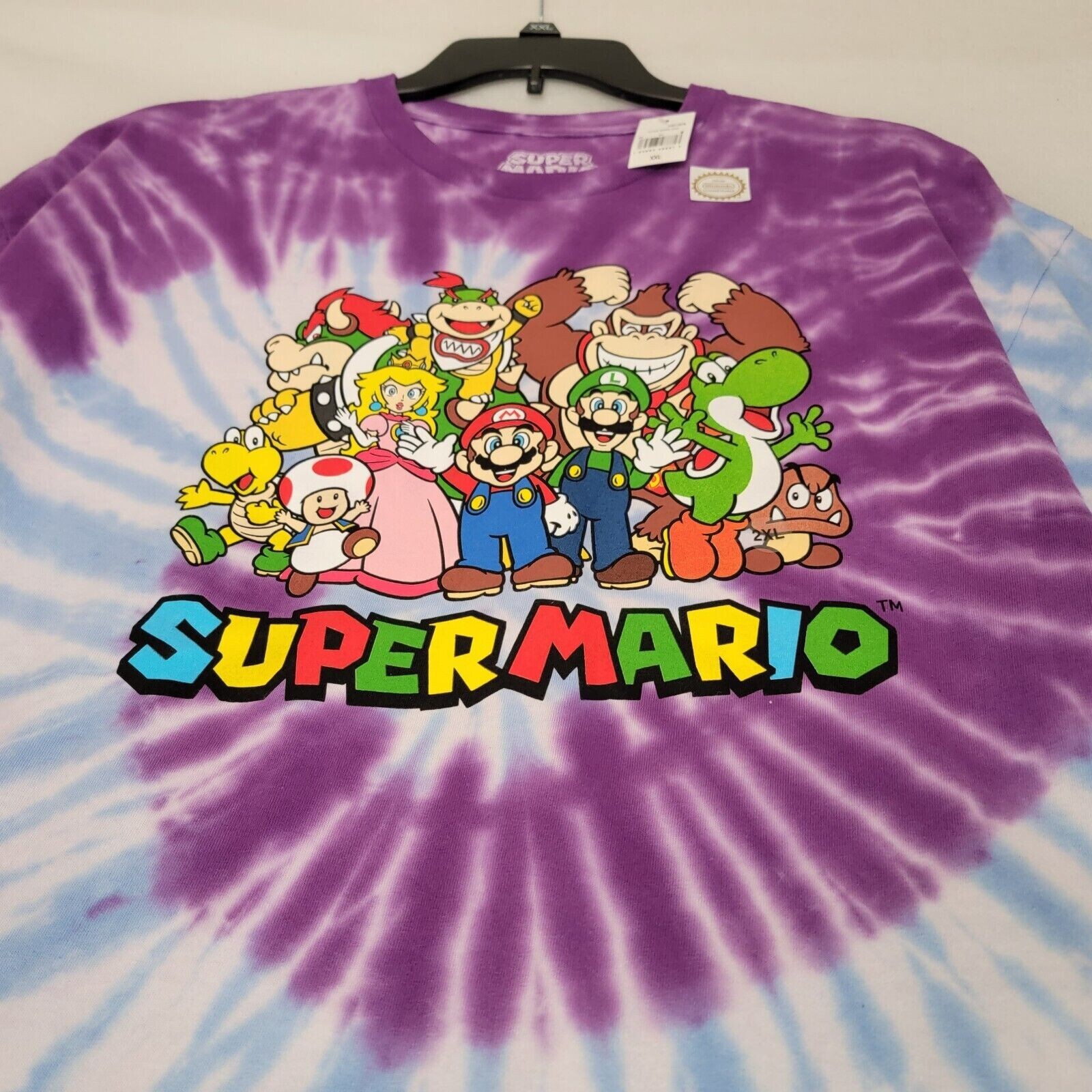 NINTENDO SUPER MARIO TIE DYE SHIRT Mens LARGE PURPLE BLUE CASUAL Video Game NWT
