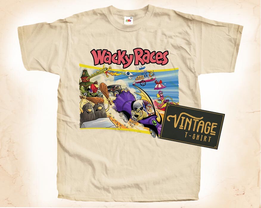 Wacky Races V1 Natural color Vintage T Shirt for Men Woman DTG Size S-5XL