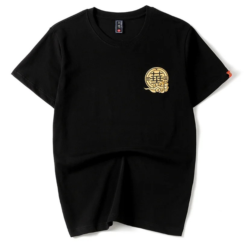 Men Embroidered Dragon T Shirt Chinese Style Streetwear Crew Neck Summer Tee Top
