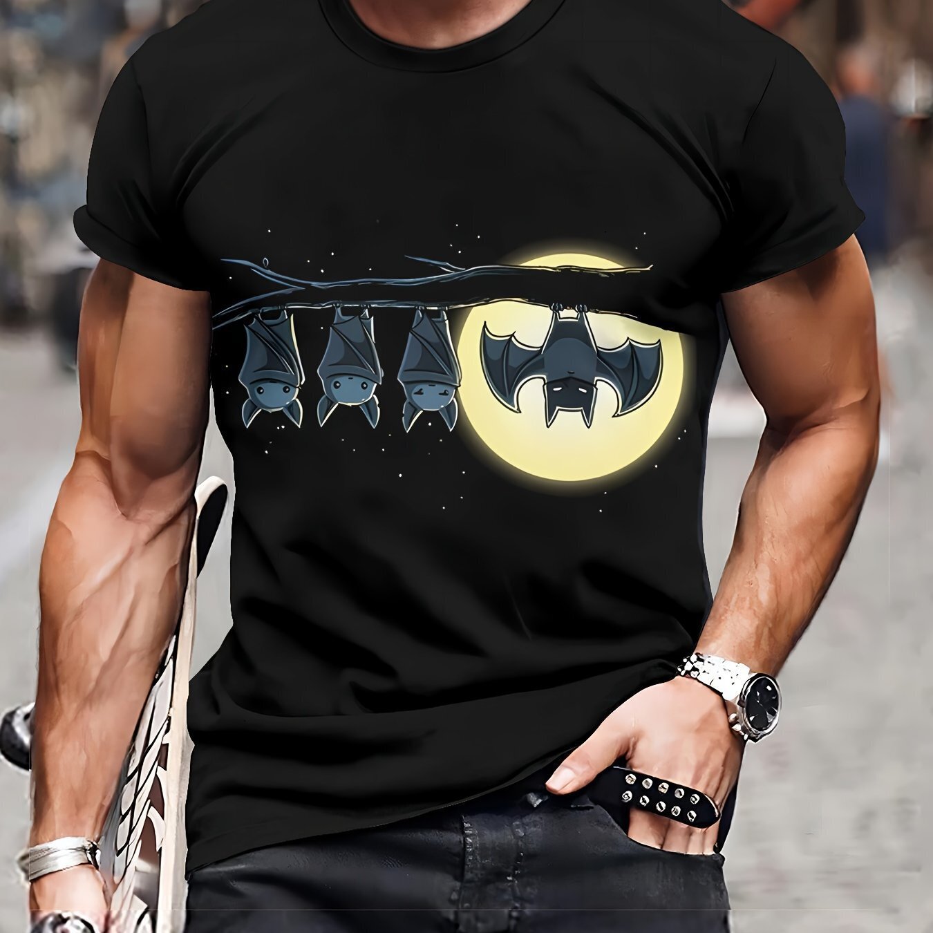 Men’s 3D Printed Fashionable T-shirt – Casual Breathable Polyester Fiber, Machin