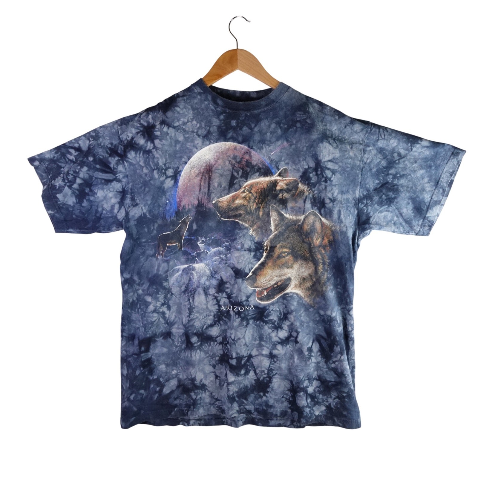 Polar Graphics Wolf Pack Moon Tie Dye T-Shirt Mens XL Blue Arizona Vintage Style