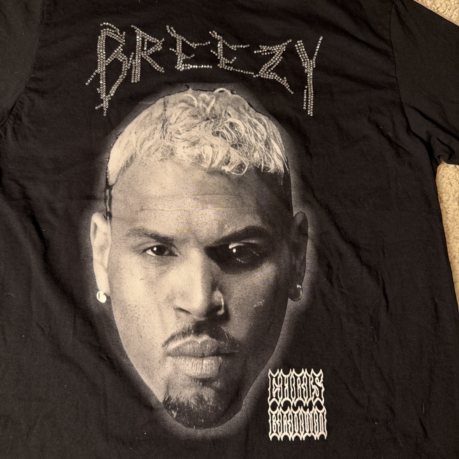 Custom Chris Brown Rhinestone Concert T-shirt Double-Sided Breezy Bowl XX Size L