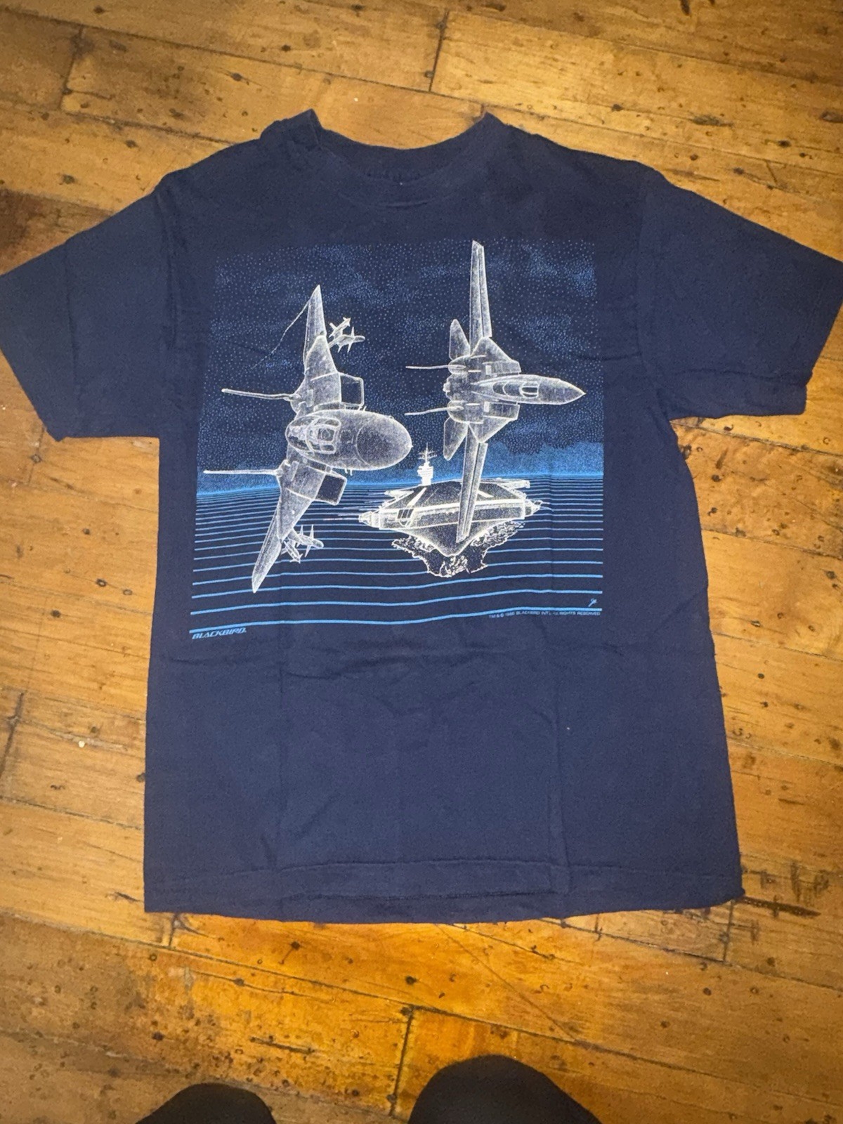 1986 Fighter jet graphic print double sided Tee – Size L