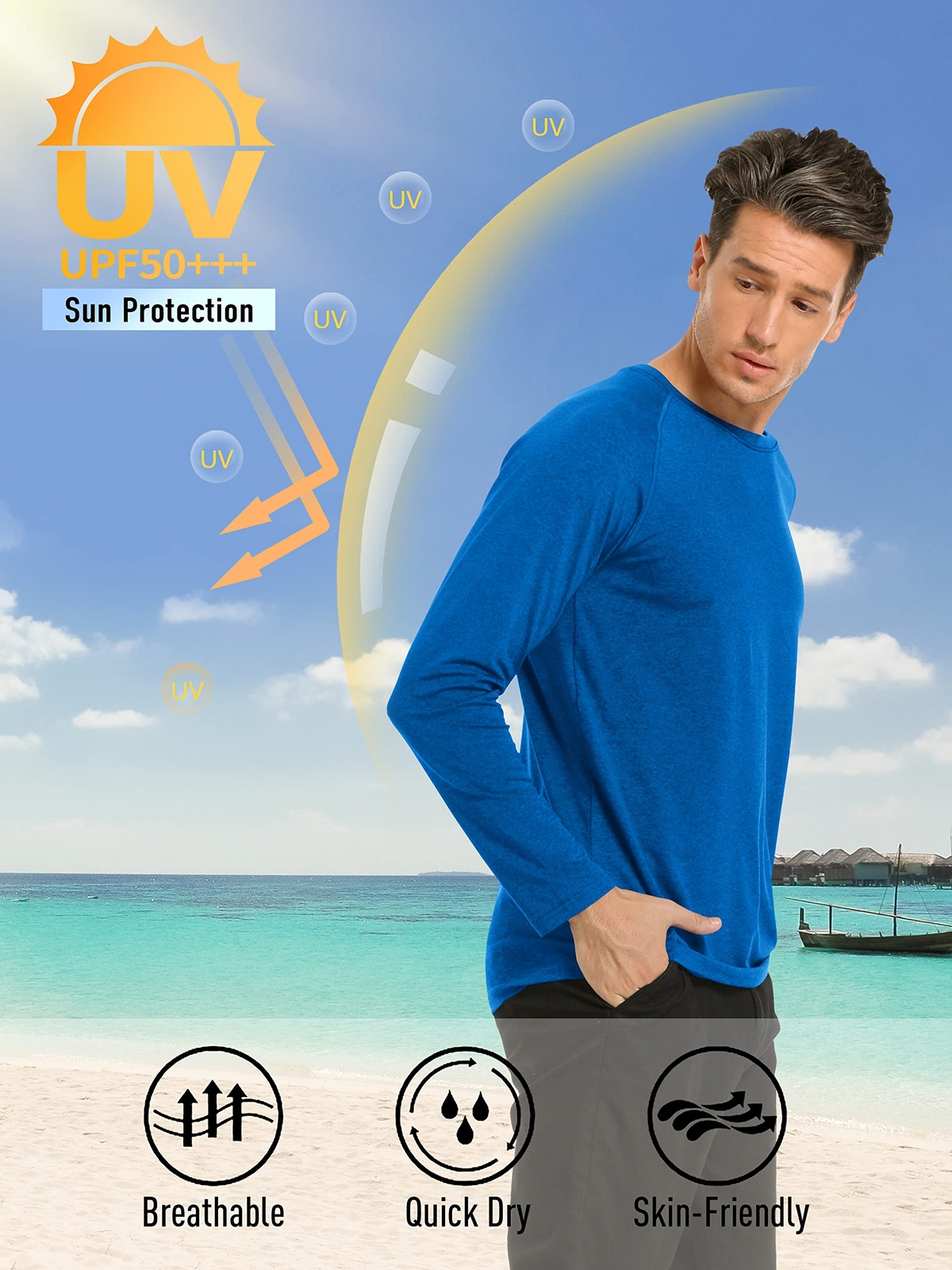 UPF50+ Men’s UV Skin Protection T-Shirts Long Sleeve Casual Beach Outdoor Shirts