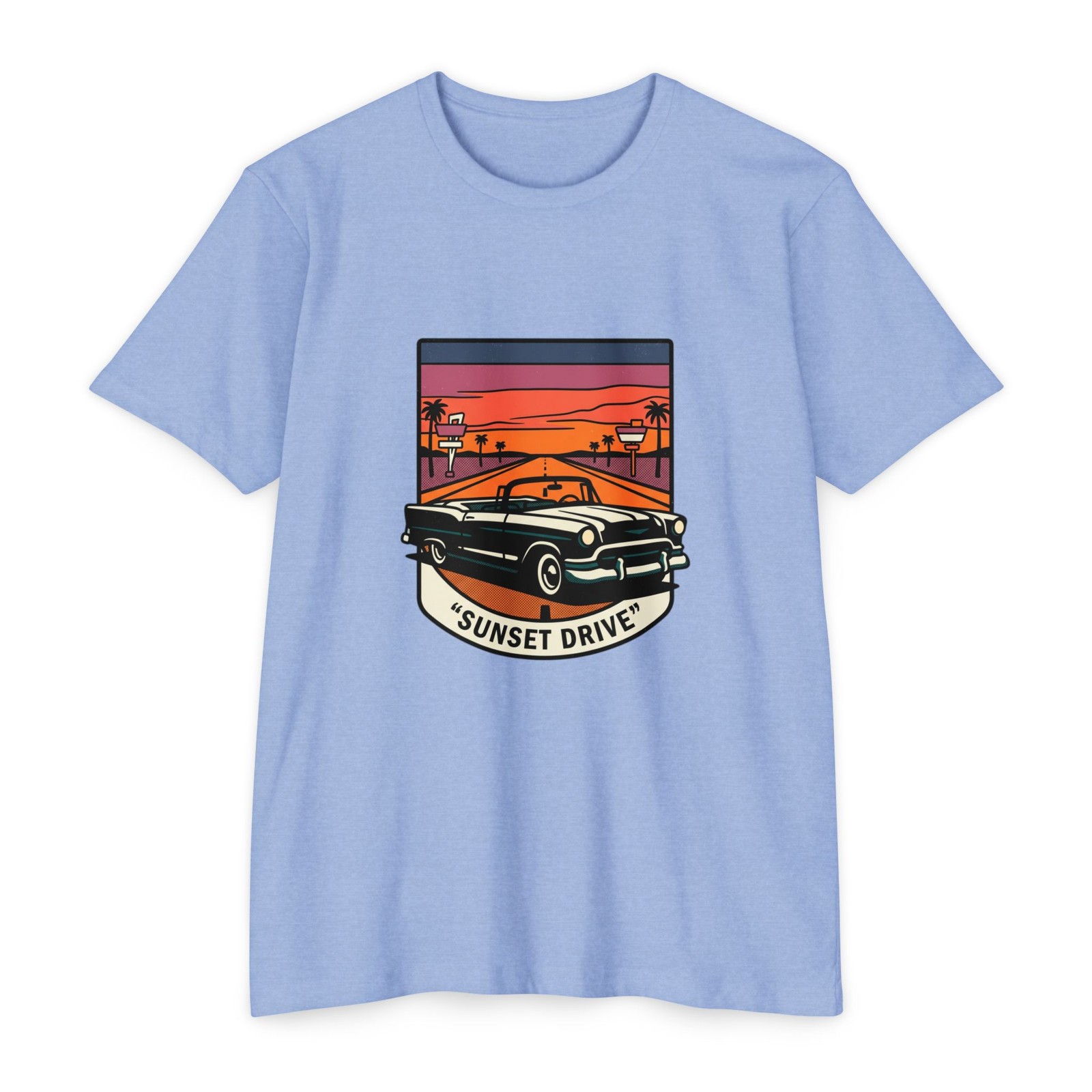 Sunset Drive Classic Car T-shirt | Retro Road Sunset