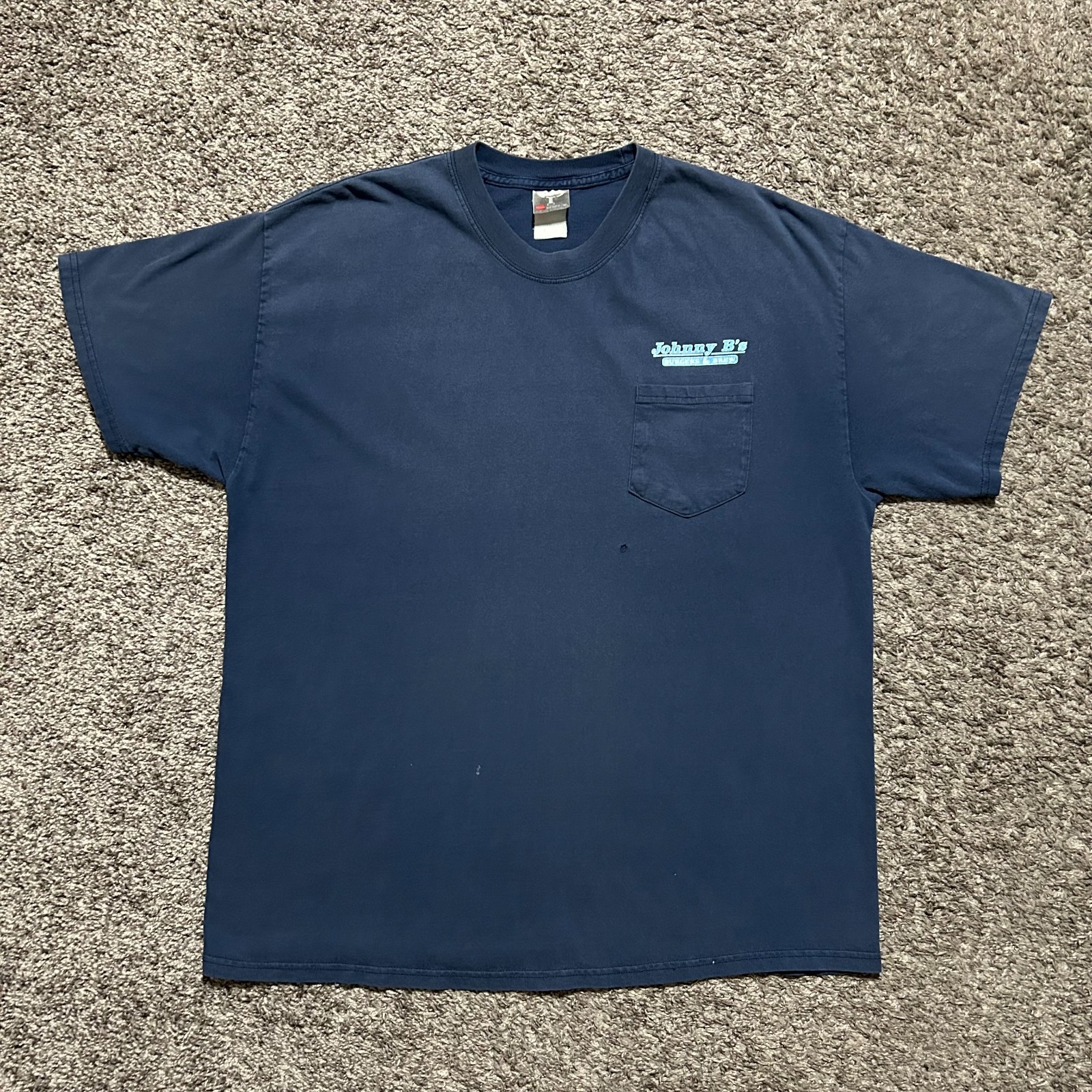 Vtg Sun Faded Shirt Pocket Tee y2k Graphic Tshirt Navy Blue Distressed Large