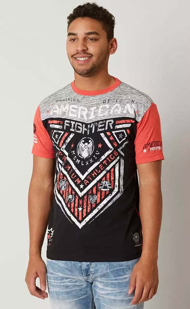 American Fighter Men’s T-shirt Hunter Crew Neck Athletic Panel tee XS-4XL
