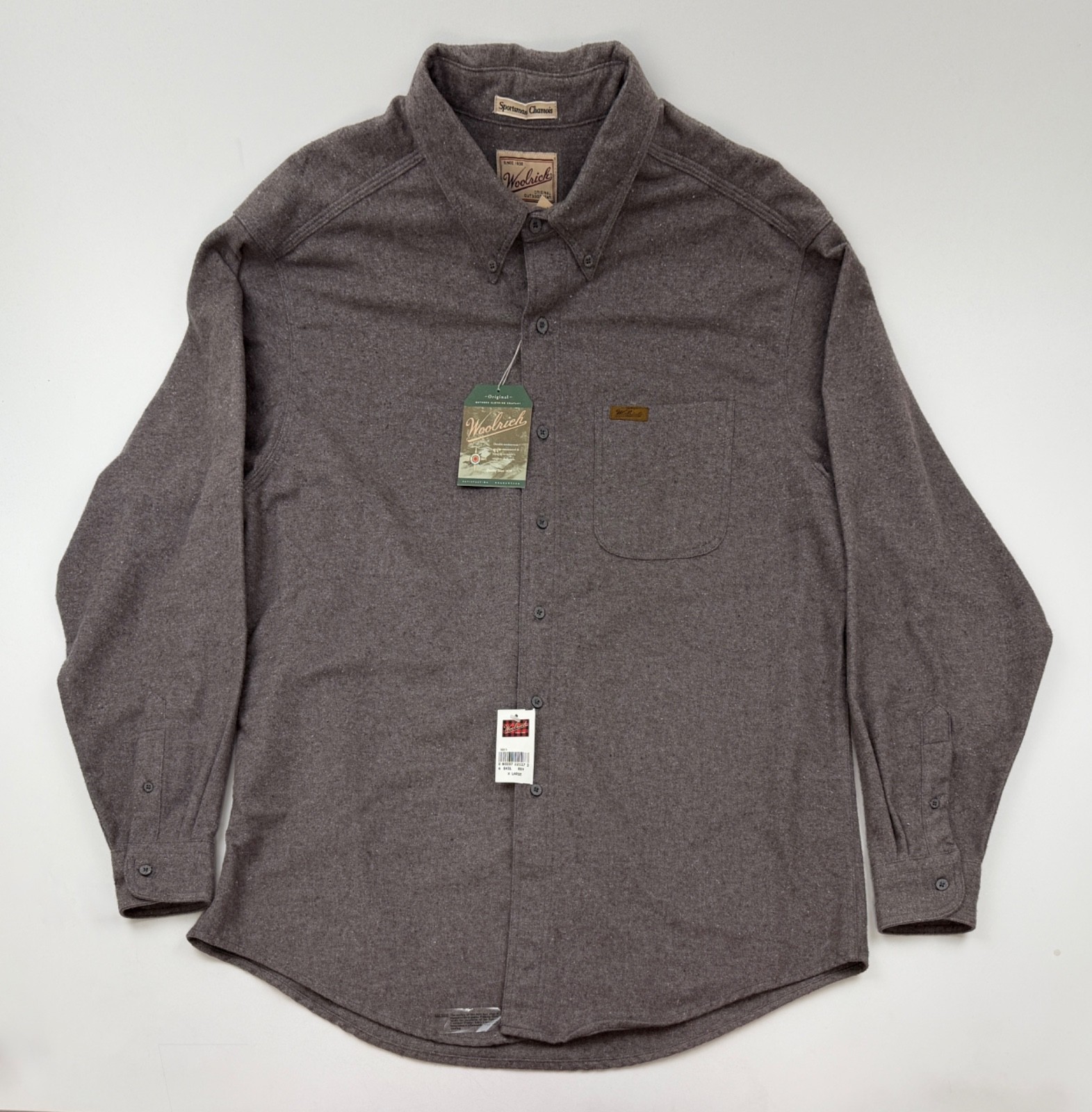 NEW WOOLRICH Mens XL Solid Brown Long Sleeve Flannel Sportsman Chamois Shirt