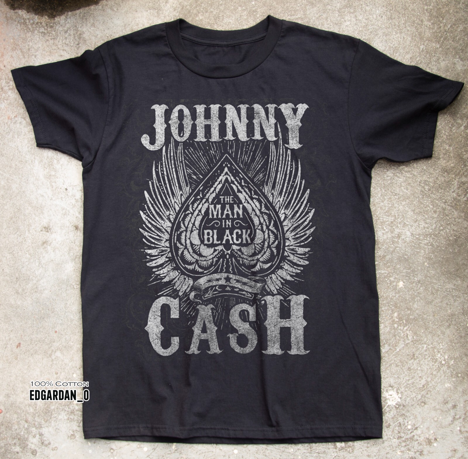 Johnny Cash Man in Black Logo Heavy Cotton Black Unisex T-shirt Size S-5XL
