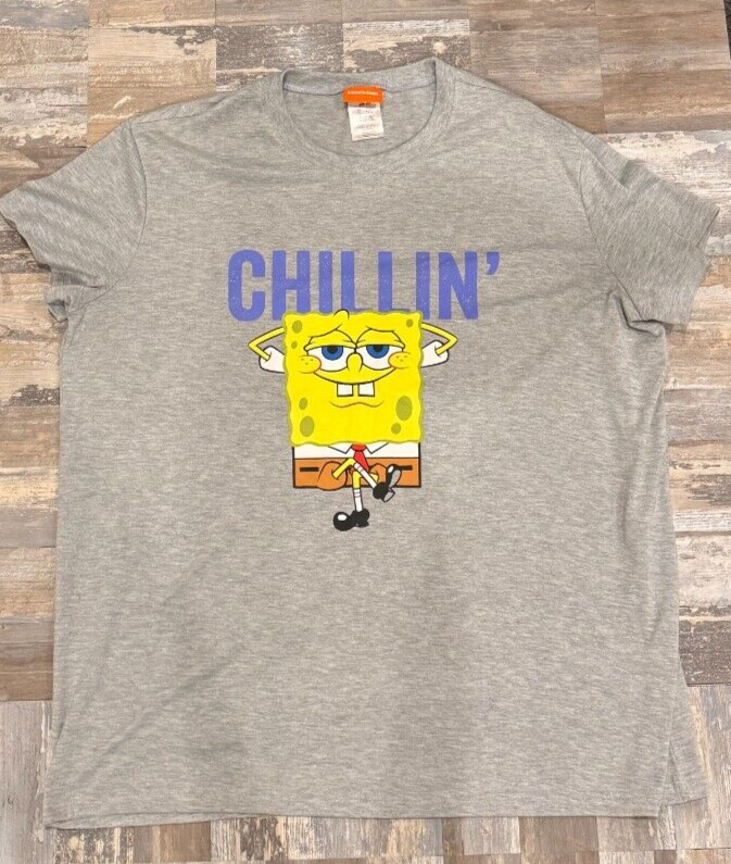 SpongeBob Chillin Grey Cotton T-shirt Nickelodeon Size XXL