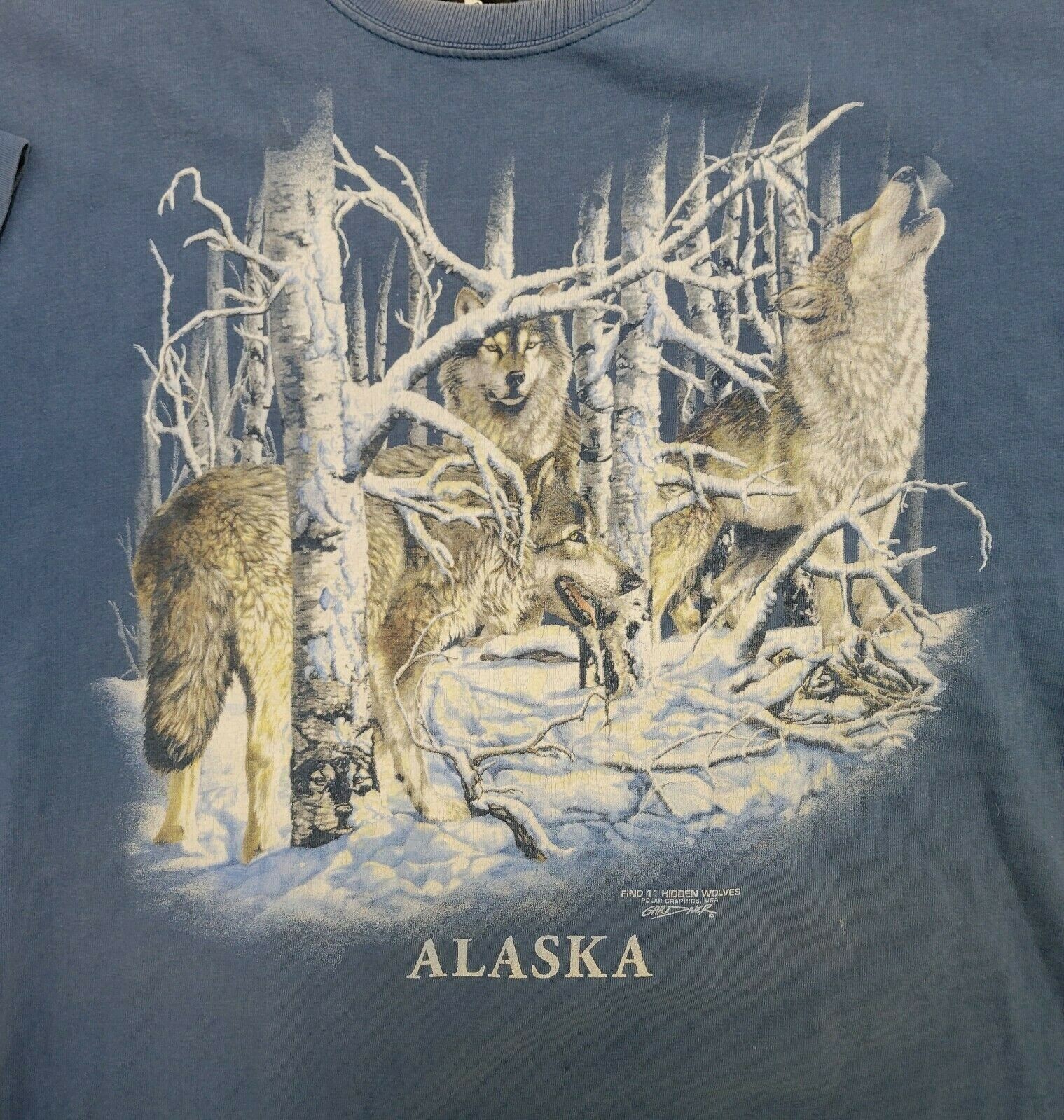 Vintage T-Shirt Alaska Gardner Polar Graphics USA Hanes Find 11 Wolves Mens XL