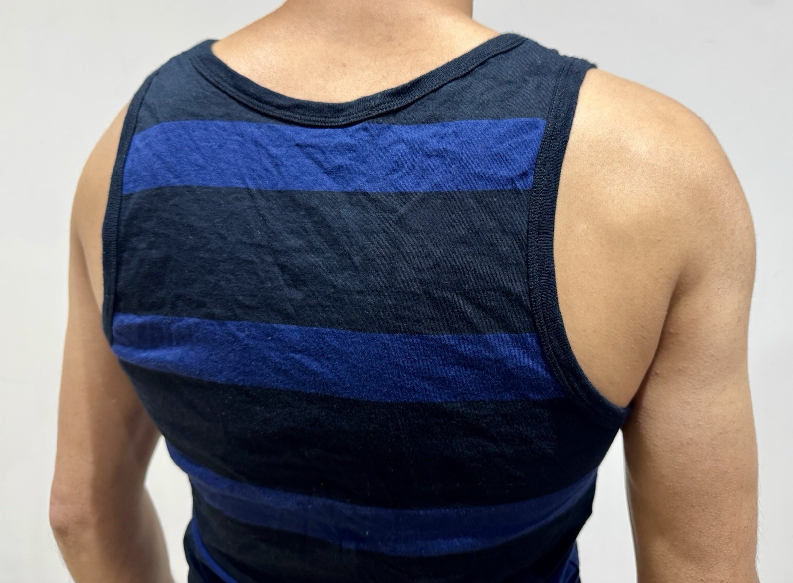 Viktor & Rolf Monsieur Men’s Black Blue Striped Hem Logo Jersey Tank Vest Top 48