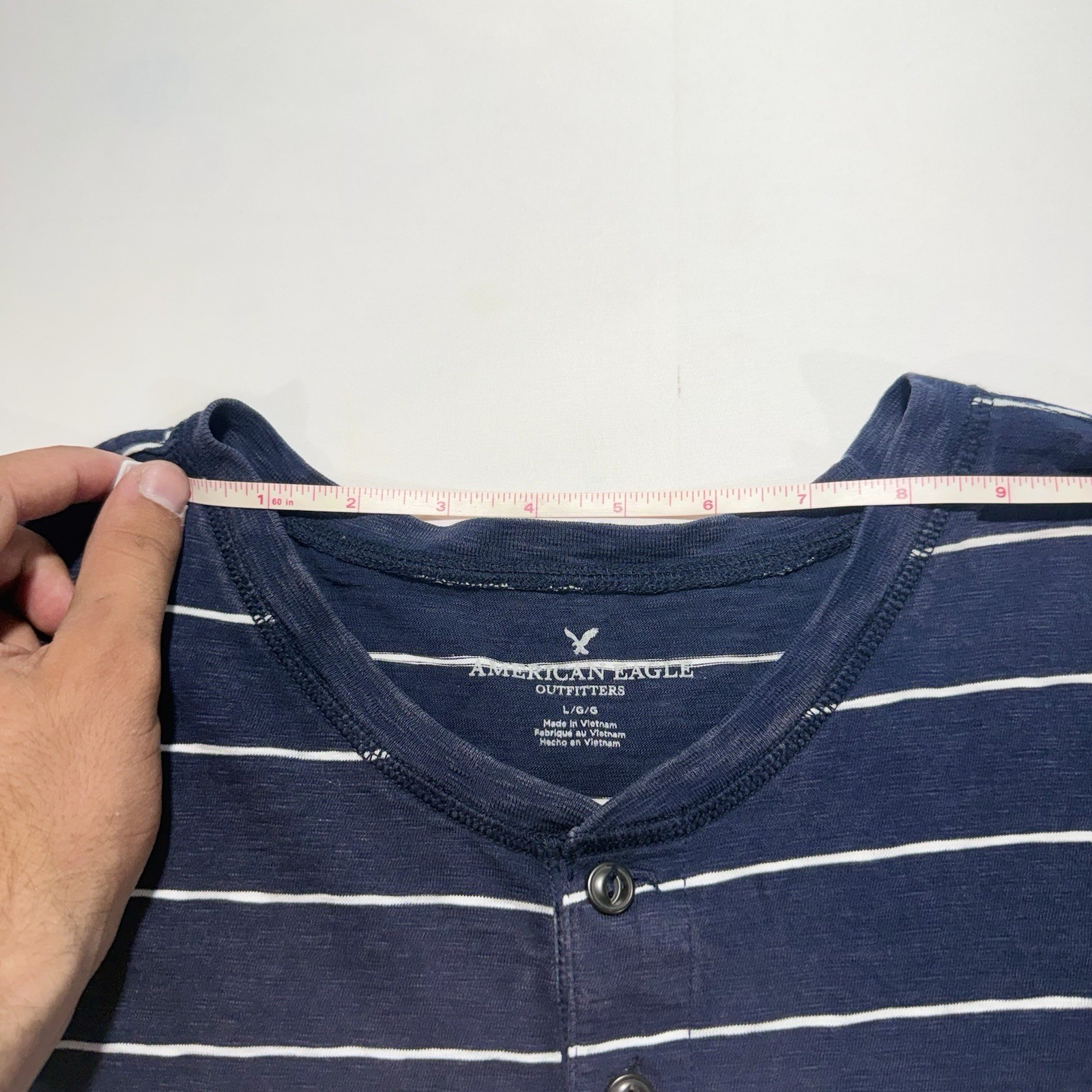 American Eagle Men’s Super Soft Striped Henley Tee Blue Size Large
