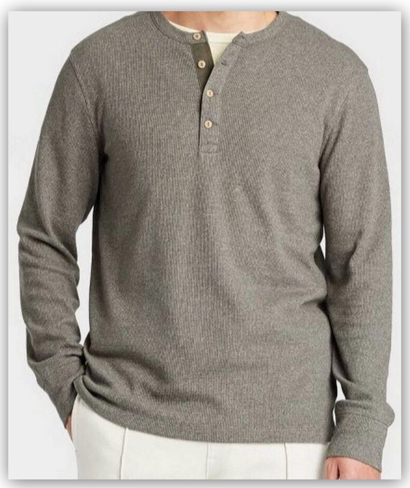 Long Sleeve TEXTURED HENLEY Shirts- Goodfellow Burgundy Gray Tan White Basil 1