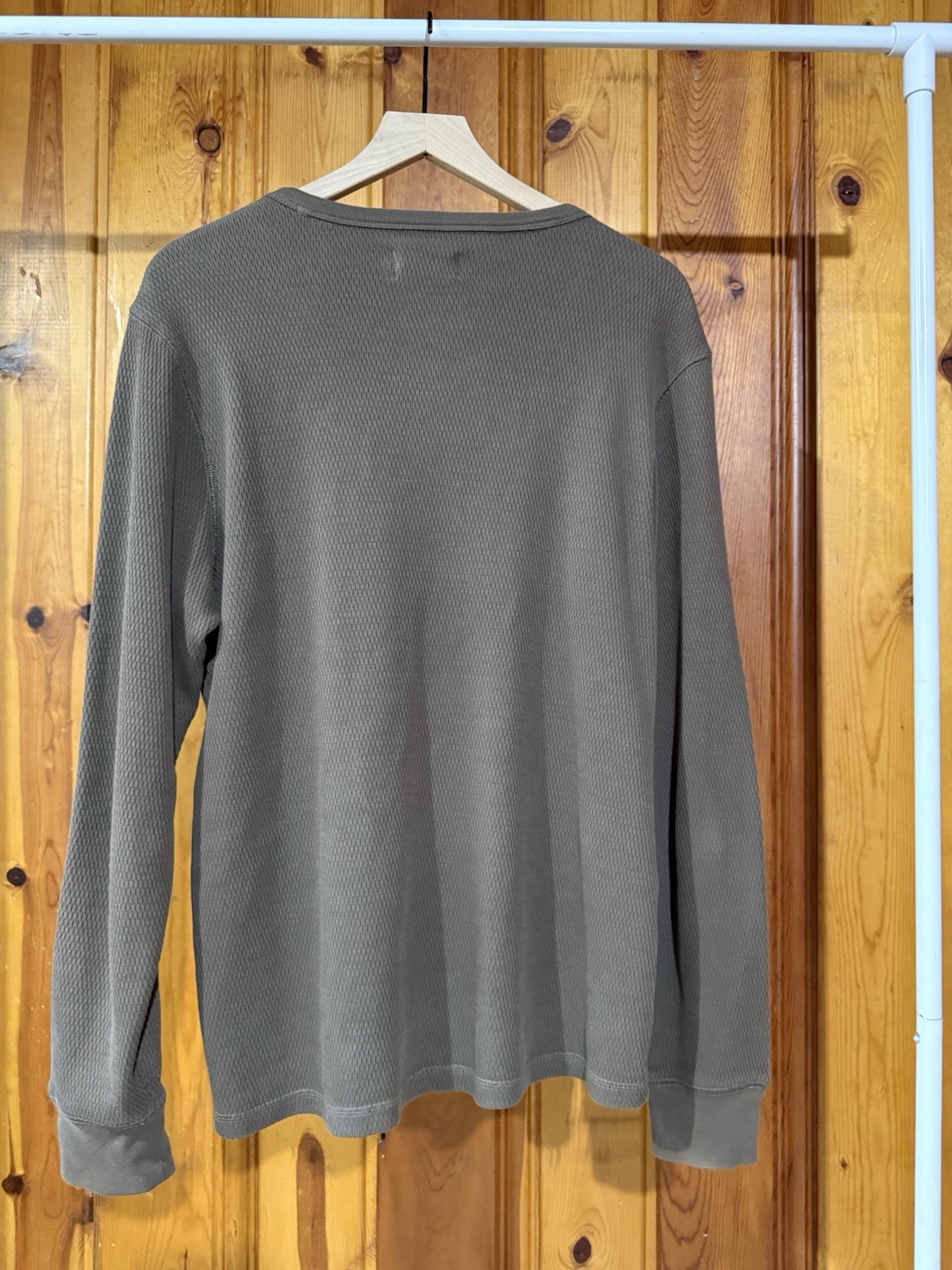 Taylor Stitch Mens Olive Waffle Knit Thermal Long Sleeve Organic Cotton Shirt 40