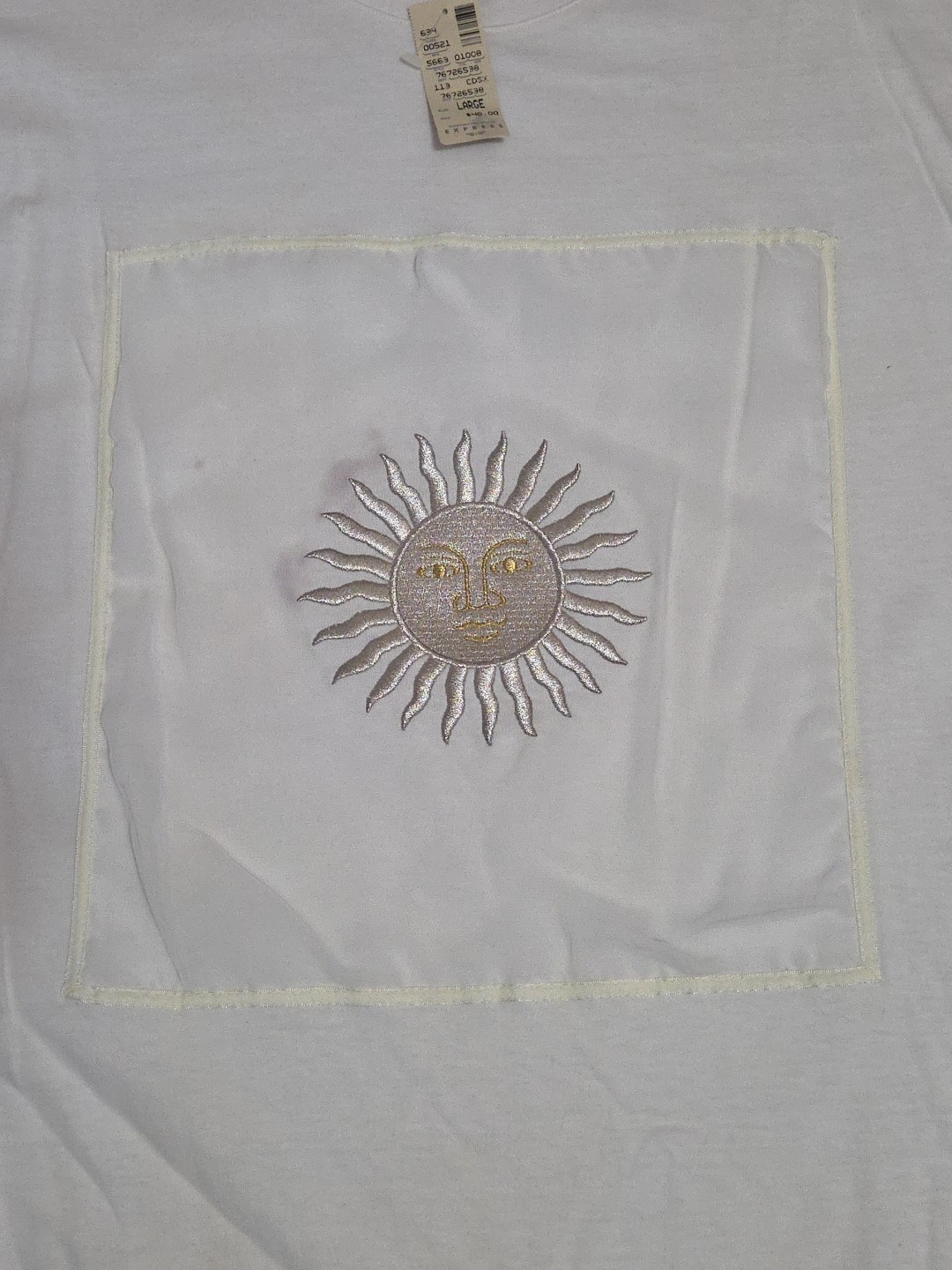 Vtg New W/ Tags Express Tricot T-Shirt Size Large Single Stitch Embroidered Sun