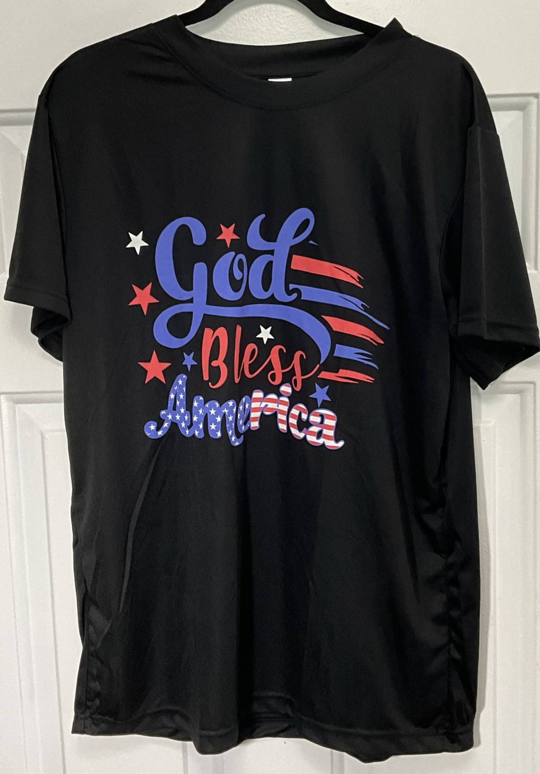 Patriotic God Bless America Red/White/Blue Black Shirt Men’s Large