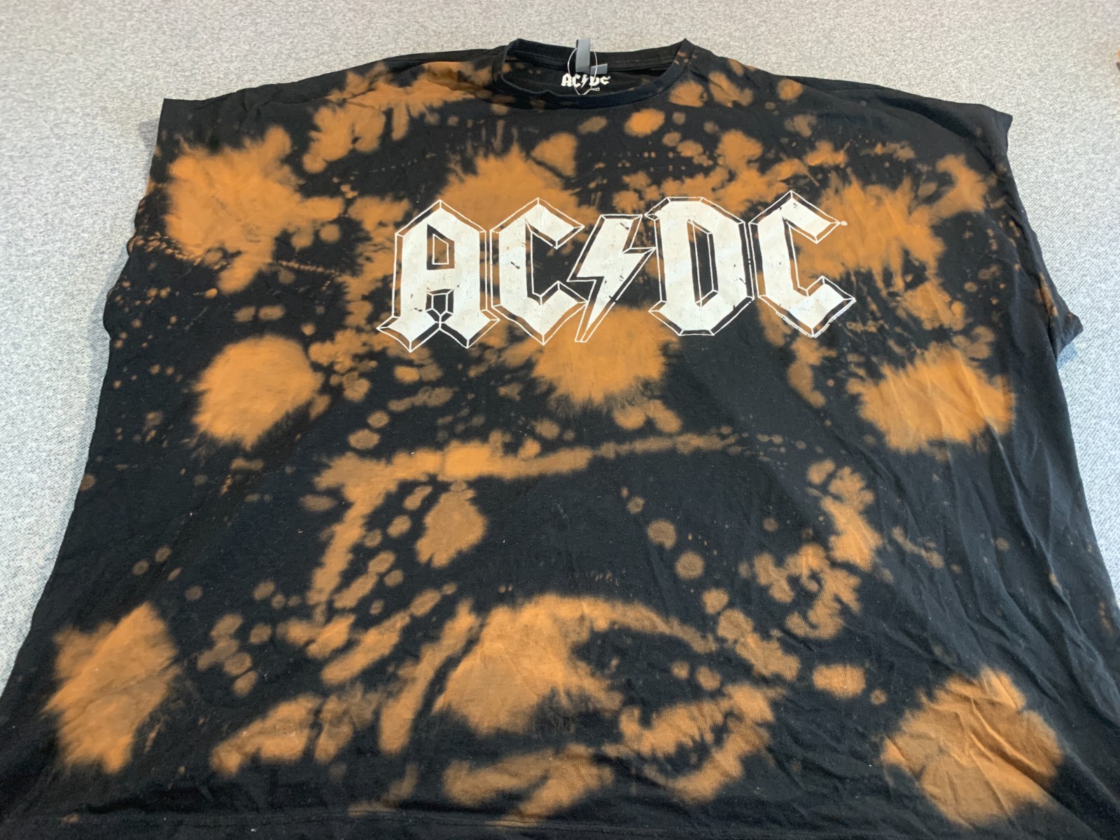 ASOS AC/DC T-Shirt Mens Small Black Brown Tie Dye Sleeveless Grunge Retro Rock