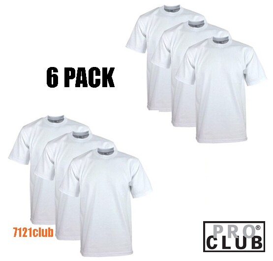6 PACK PRO CLUB MENS T SHIRTS PLAIN WHITE PROCLUB HEAVYWEIGHT SHORT SLEEVE S-7XL