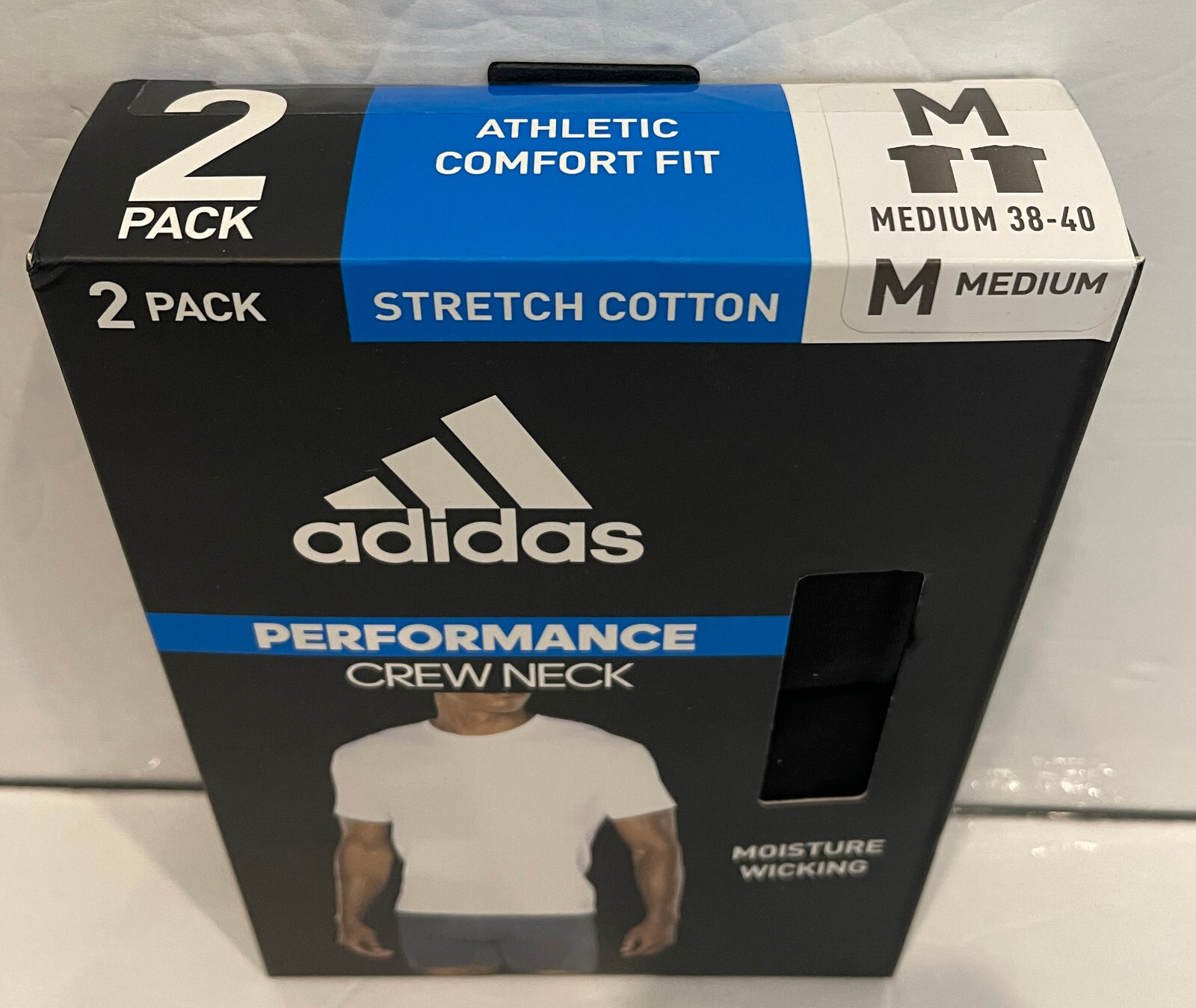 adidas Mens 2 Pack Performance Crew Neck Stretch Tee M (38-40) Black T-Shirt