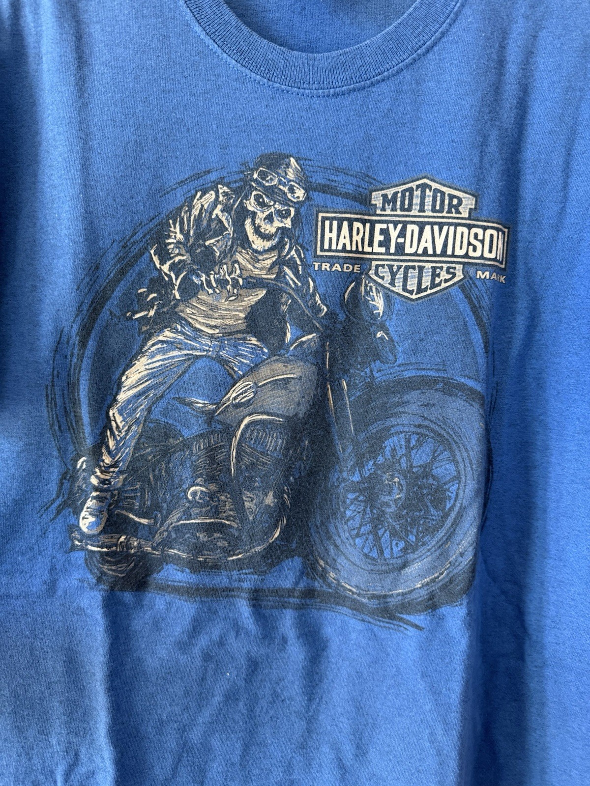Harley Davidson Skull Motorcycles Blue T-shirt Paris 15 France Blue Medium VTG
