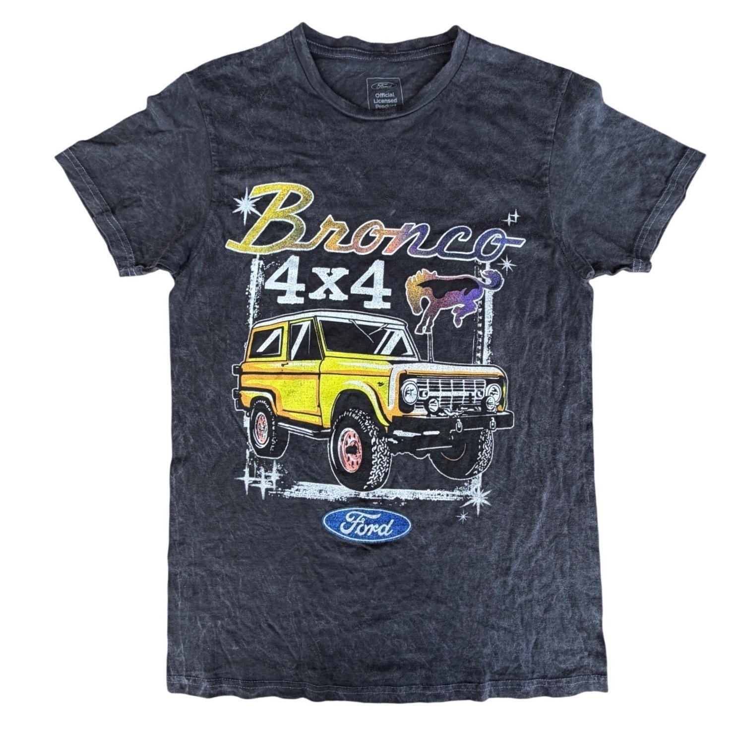 Ford Bronco 4×4 Graphic T-Shirt Mens XS Charcoal Grey Acid Wash H3 Sportgear