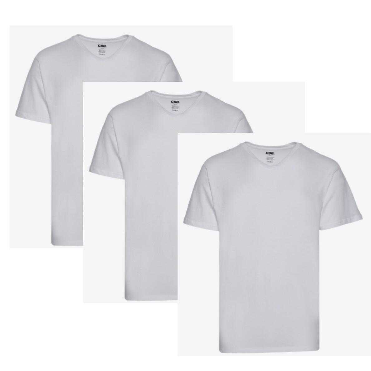 New CSG (3 Pack) Men’s White Basic Vee V-Neck T-Shirt 1800202