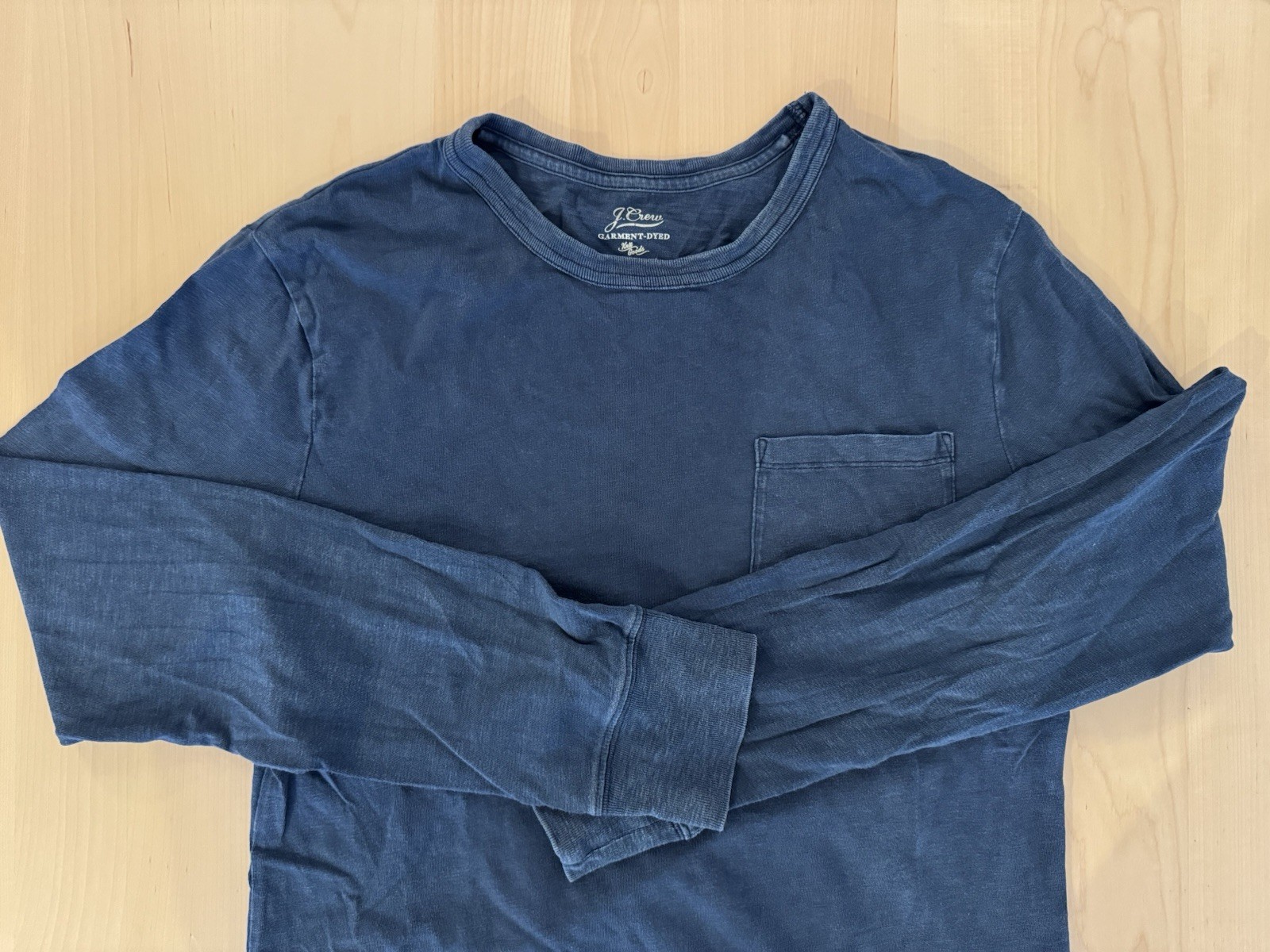 J Crew Men Slim Long Sleeve Garment Dyed Pocket Navy Shirt Small S